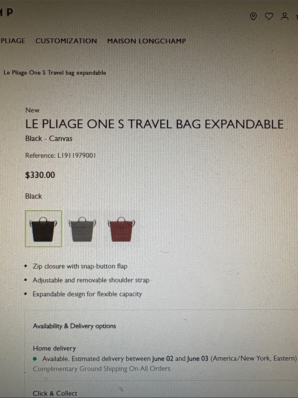 Longchamp Le Pliage One S Travel Bag Expandable in Black - Picture 9 of 11